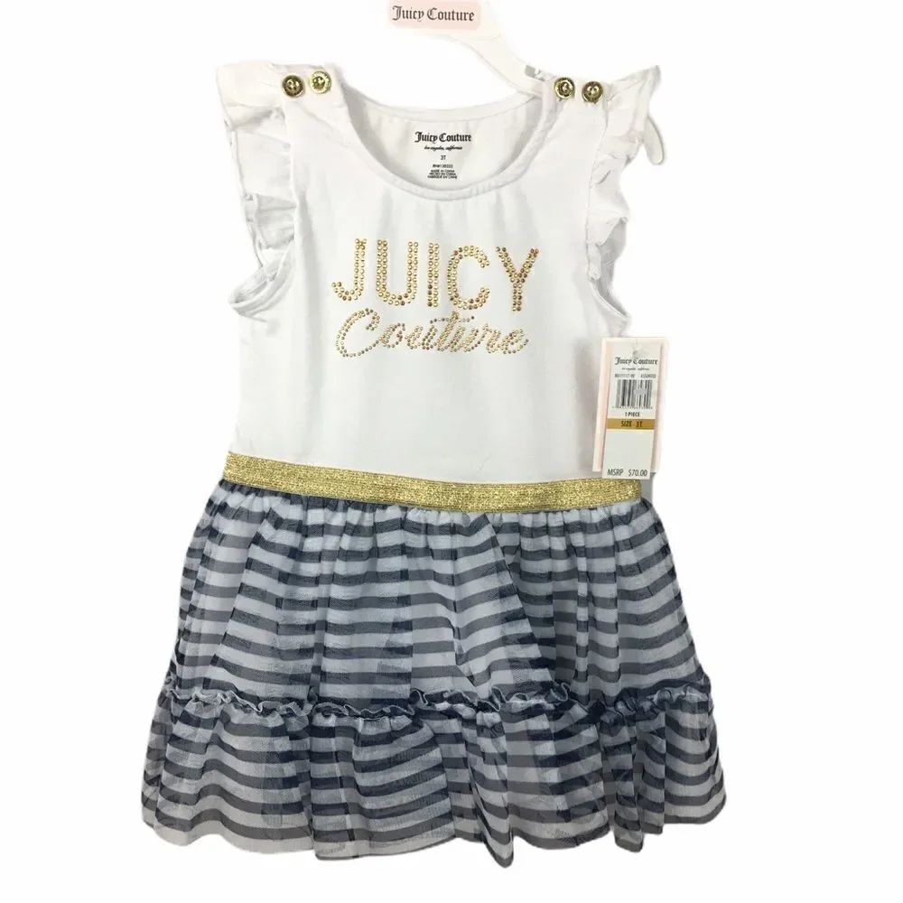Girls Juicy Couture blue white gold accent dress